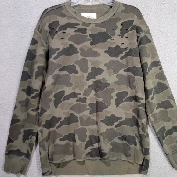 #266 Hollister Camo Sweatshirt Medium Crew Neck Distressed Pullover Camouflage - Picture 1 of 7